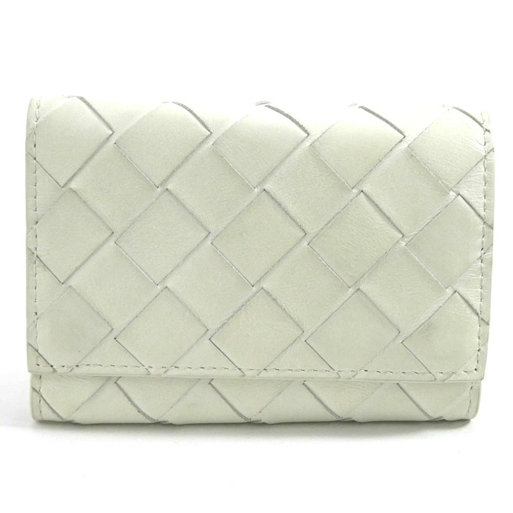 Bottega Veneta Key Case Wallet Intrecciato Leather White Silver